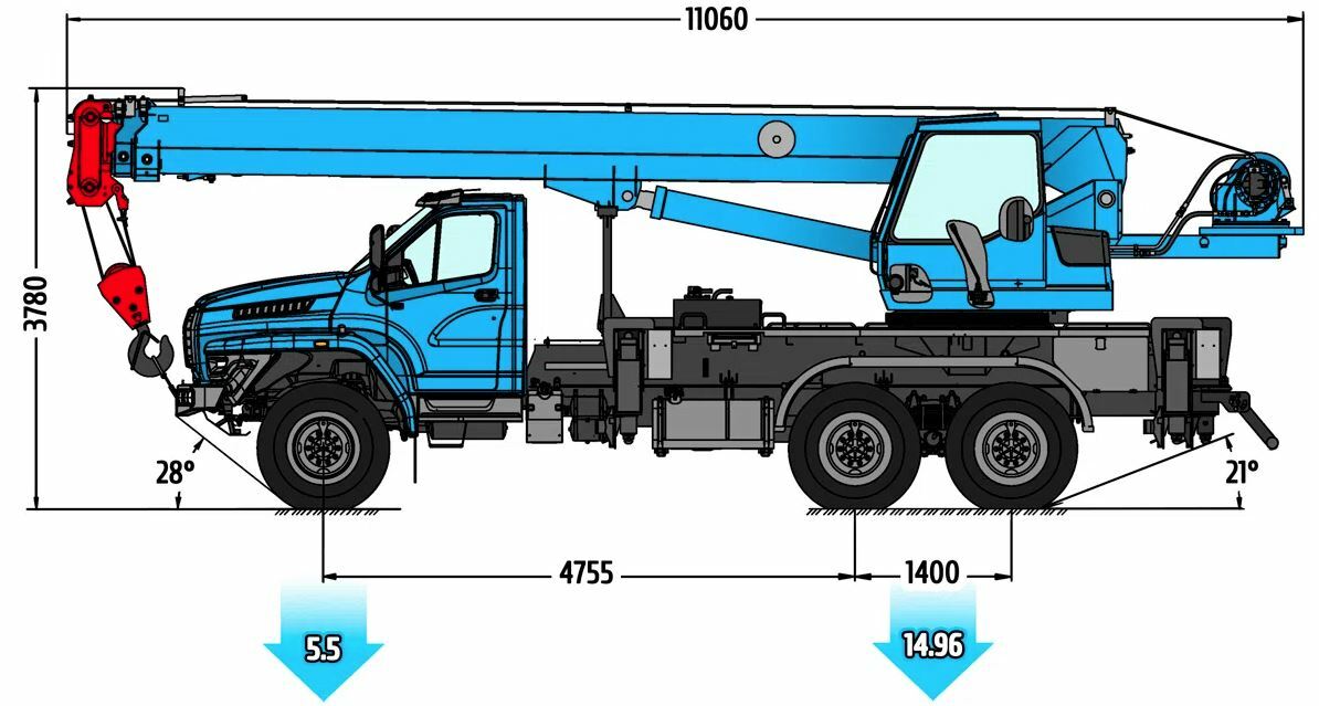 Габаритные размеры автокрана КС-45719-3К