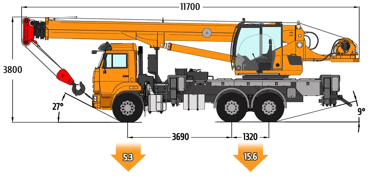 Габаритные размеры автокрана КС-55713-1К-3 NEO