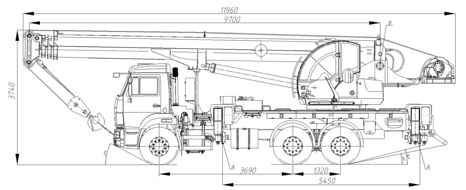 Габаритные размеры автокрана КС-55713-1К-4