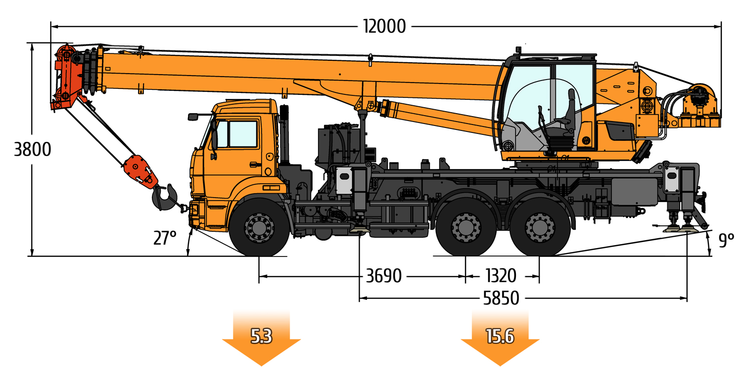 Габаритные размеры автокрана КС-55713-1К-5В
