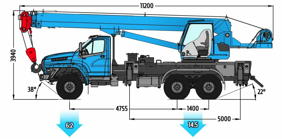 Габаритные размеры автокрана КС-55713-3К-1