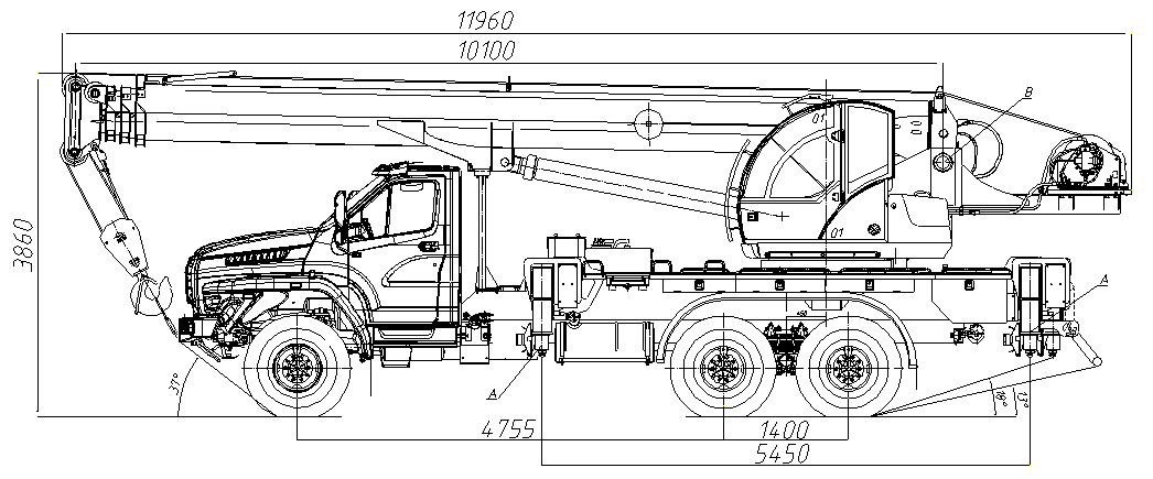 Габаритные размеры автокрана КС-55713-3К-4
