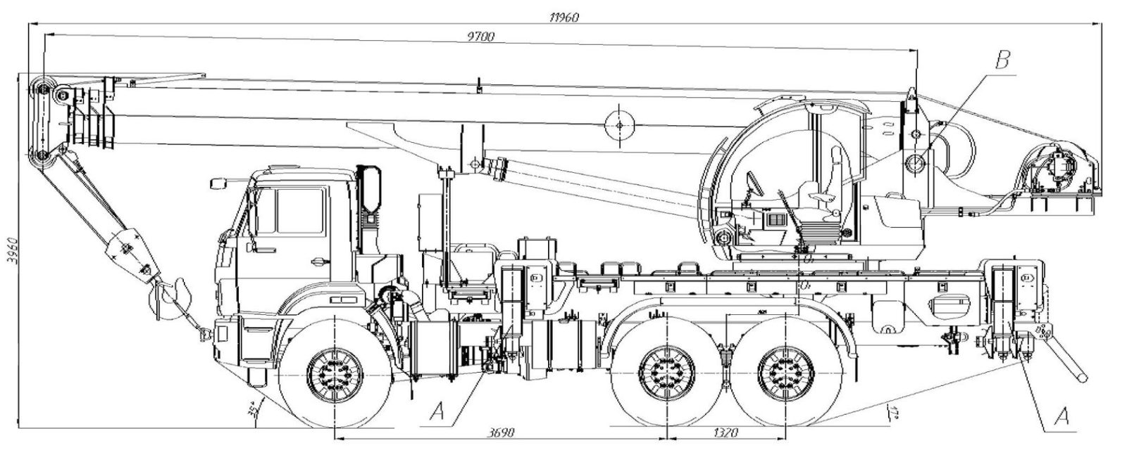 Габаритные размеры автокрана КС-55713-5К-4