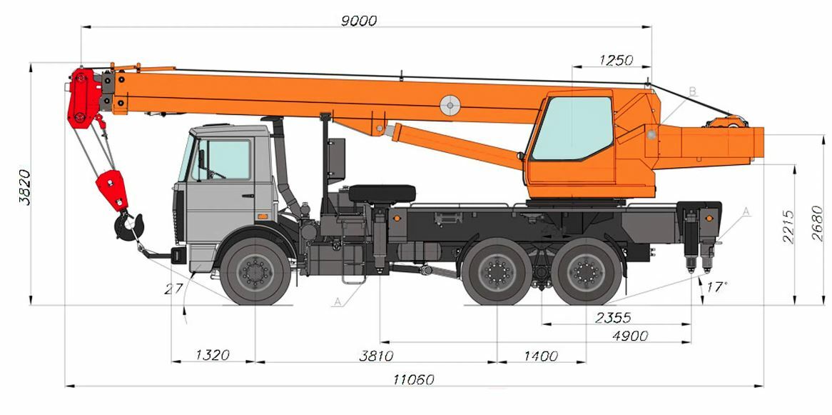 Габаритные размеры автокрана КС-55713-6К-1
