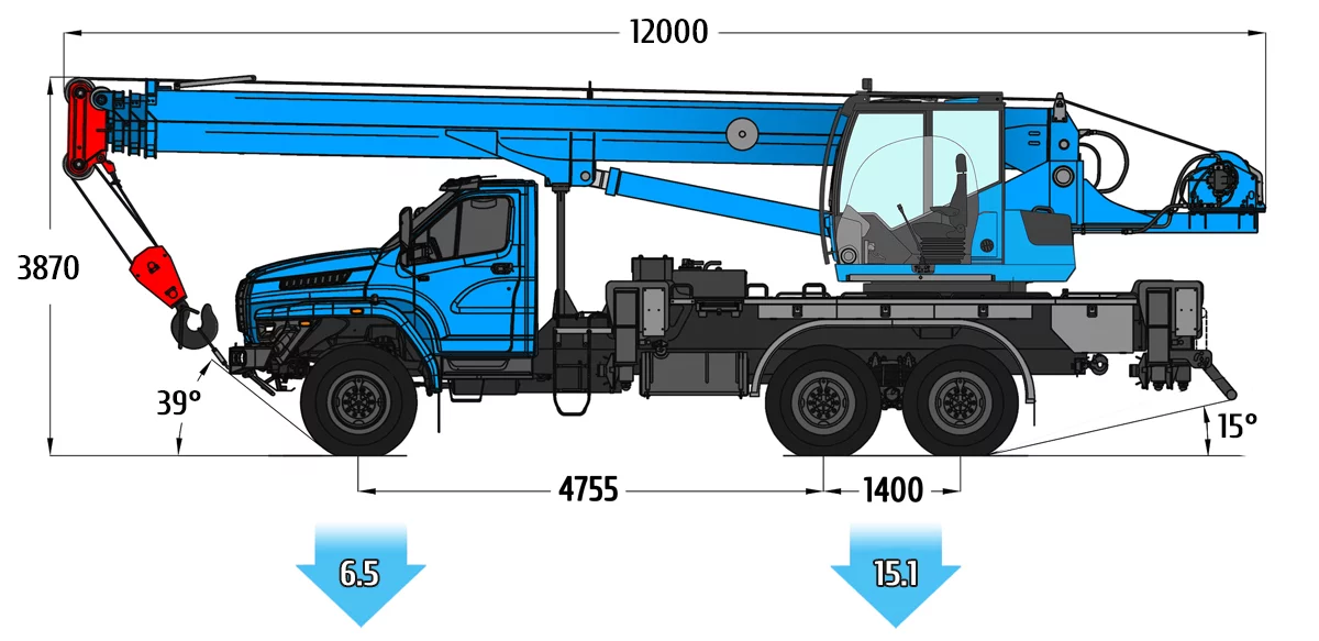 Габаритные размеры автокрана КС-55729-3К-3 NEO