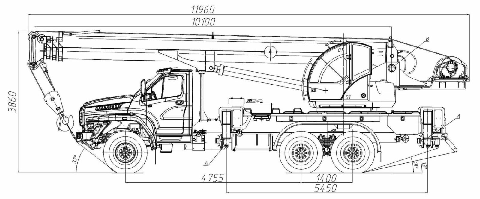 Габаритные размеры автокрана КС-55729-3К-31